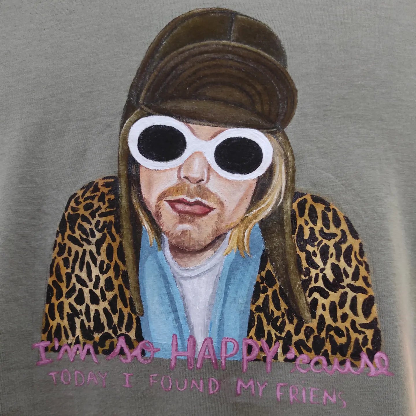 T-shirt Pintada à Mão Kurt Cobain